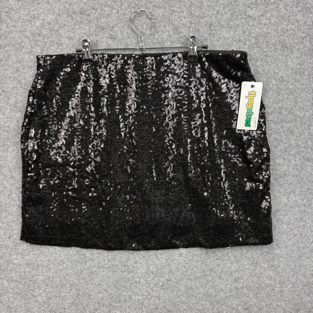 Tipsy Elves‎ Womens Black Sequin Mini Skirt Plus Size 1X Party NYE TE-CWD97X1P